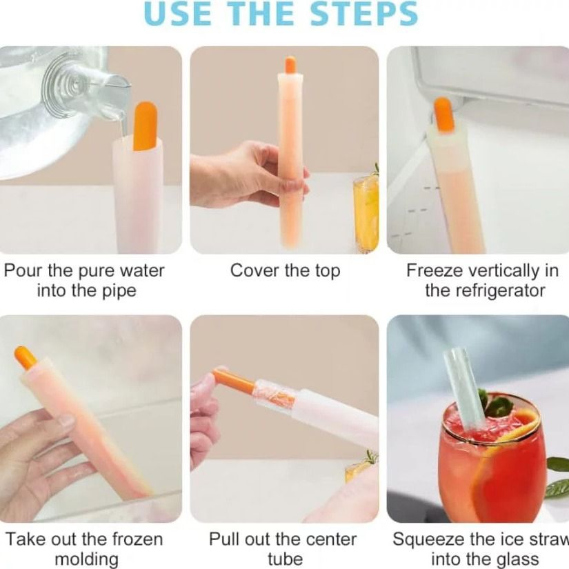 2 Pcs Reusable Ice Straw Molds for Drinks view 3