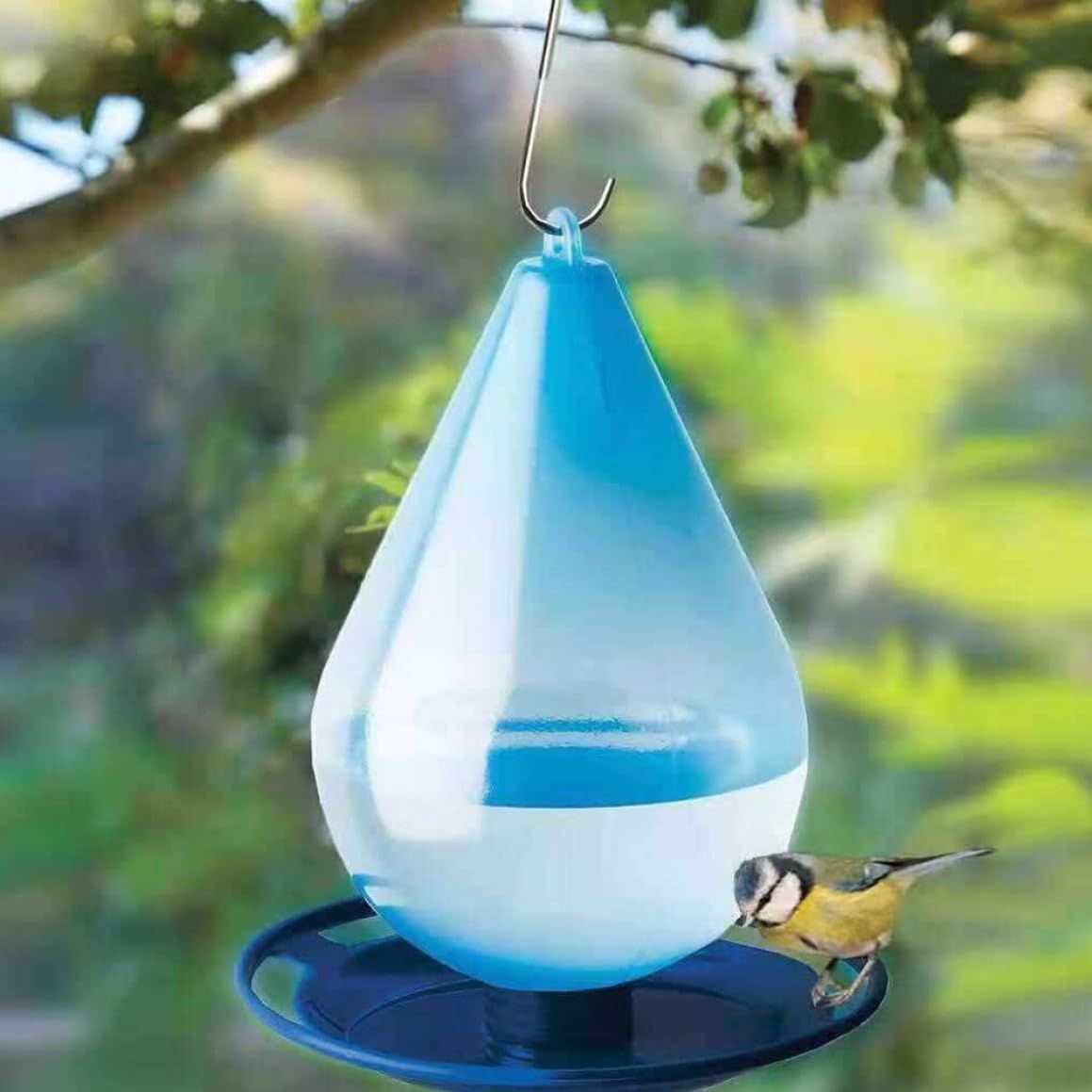 Bird Water Feeder, Droplet Shaped Hanging Bird Bath with Hook, Outdoor Bird view 3
