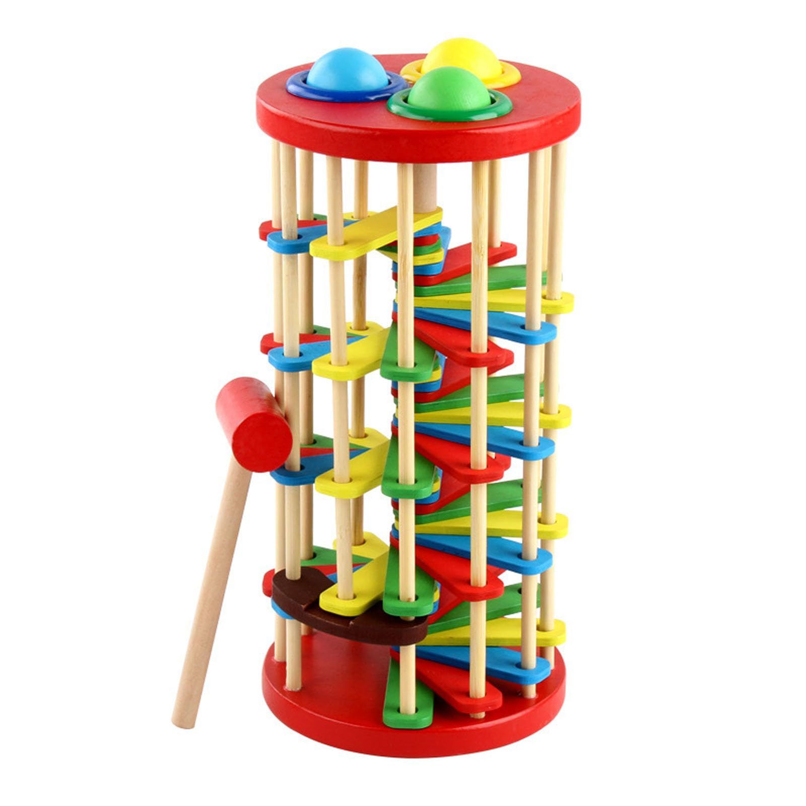 Wooden Ball Drop Toy Kids Pounding Bench Hammer Pound Roll Ramp Toys Children