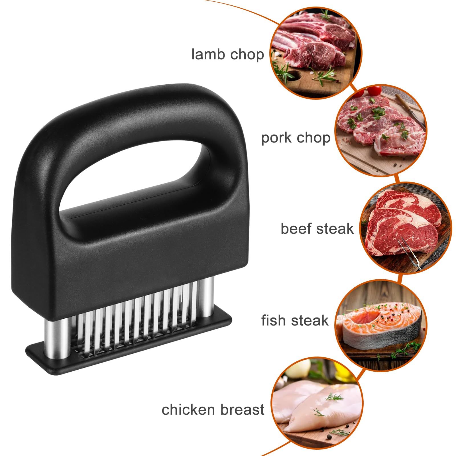Meat Tenderizer, With 48 Stainless Steel Ultra Sharp Needle Blades, Meat view 3