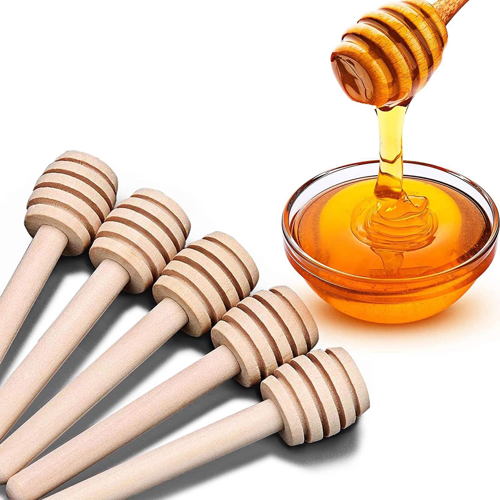 Wooden Honey Dipper Stick Collecting Dispensing Drizzling Jam Portable Wedding — image 1
