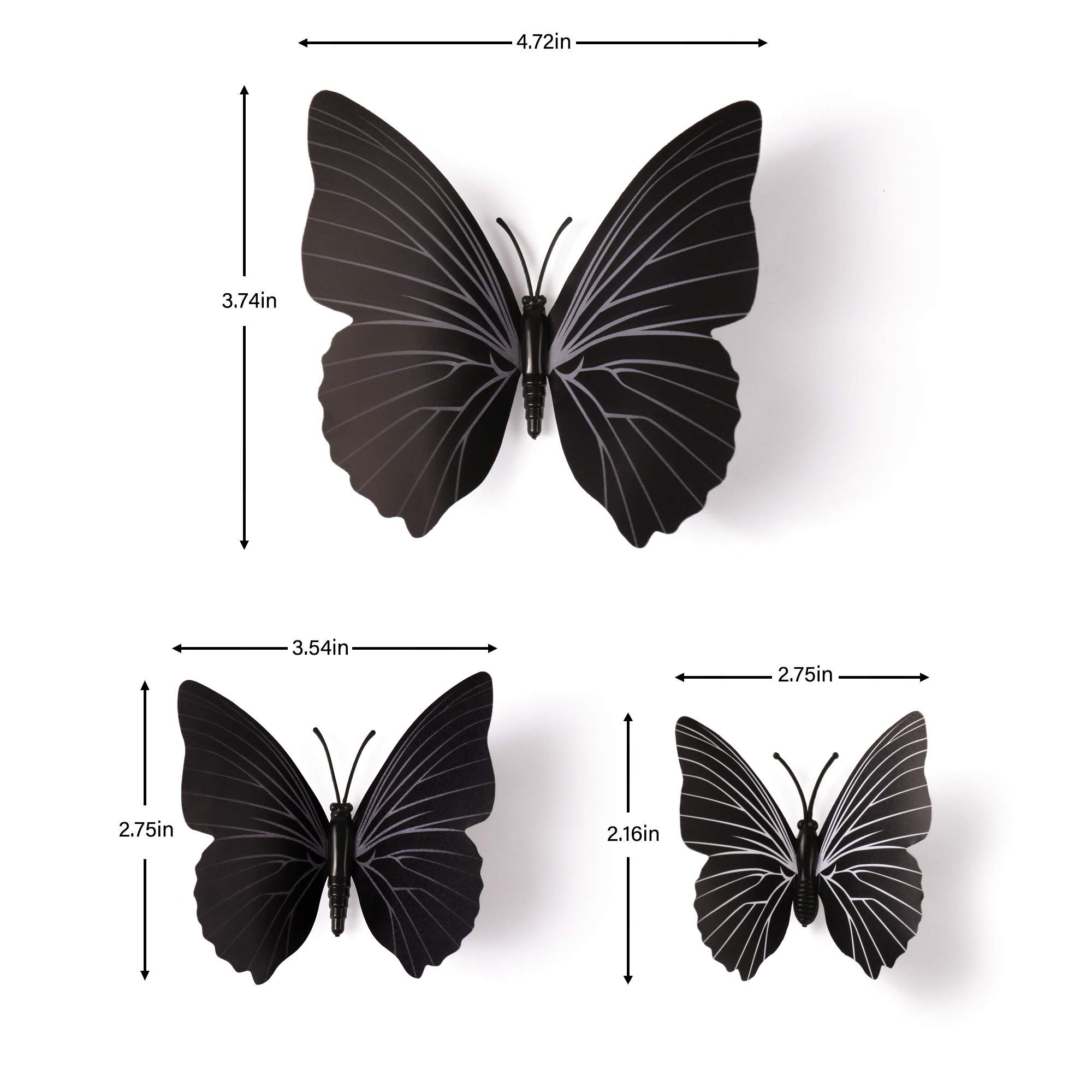 72 PCS Black Removable 3D DIY Beautiful Butterfly Wall Decals Colorful view 2