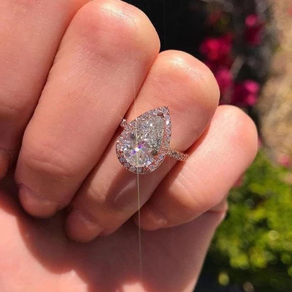 Ladies Classic Ring Fashion Elegant Drop Pear Shape Ring Engagement Wedding view 4
