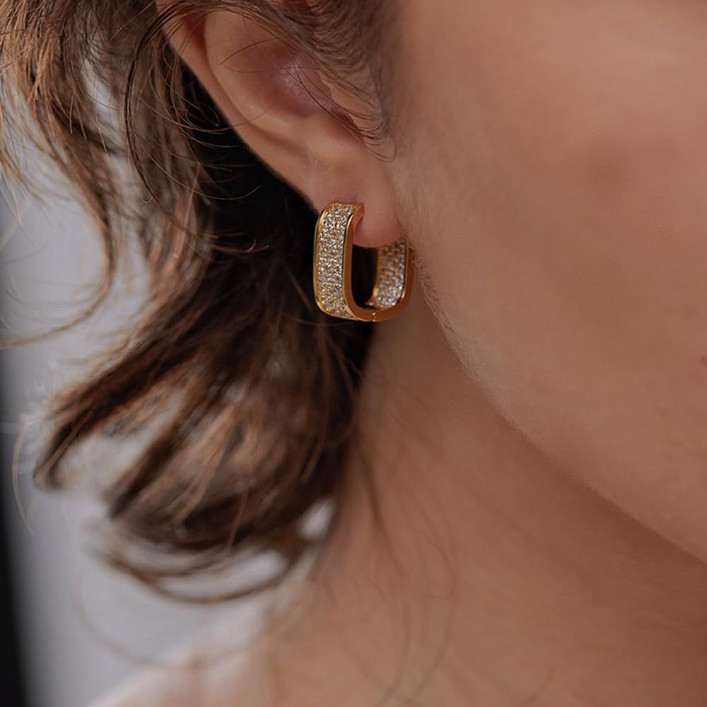 Gold Geometric Drop Dangle Earrings for Women Plated Paperclip Hoop Earrings view 4