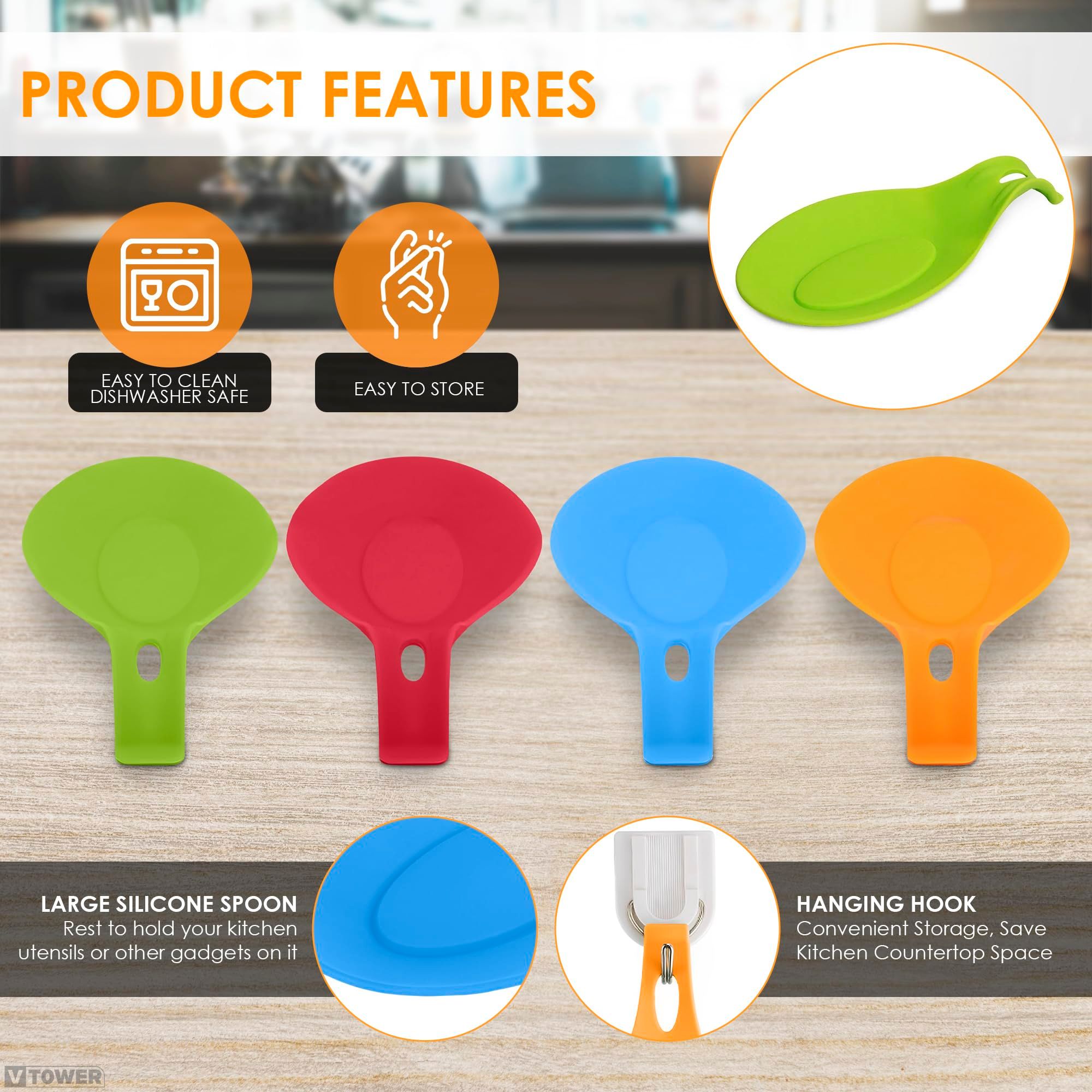Silicone Spoon Rest for Kitchen Counter - 4Pcs Silicone Spoon Rest for Stove view 3