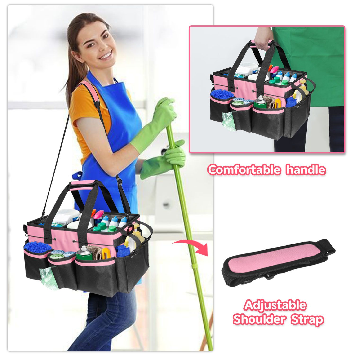 Cleaning Caddy,Large Cleaning Bags for Housekeepers,Cleaning Supplies view 5
