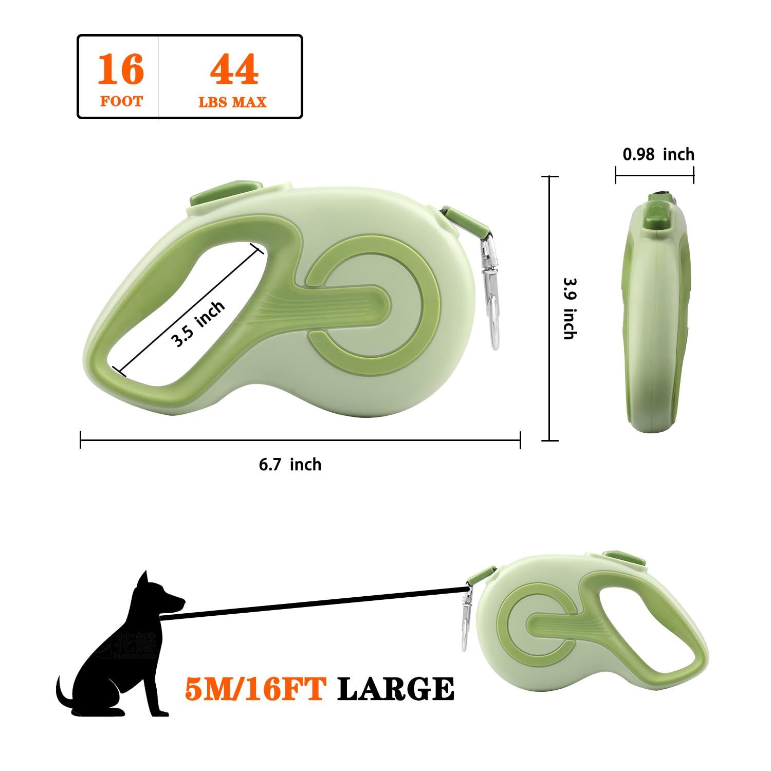 Retractable Dog Leash,16ft FT Dog Walking Leash,360° Tangle-Free Strong view 3