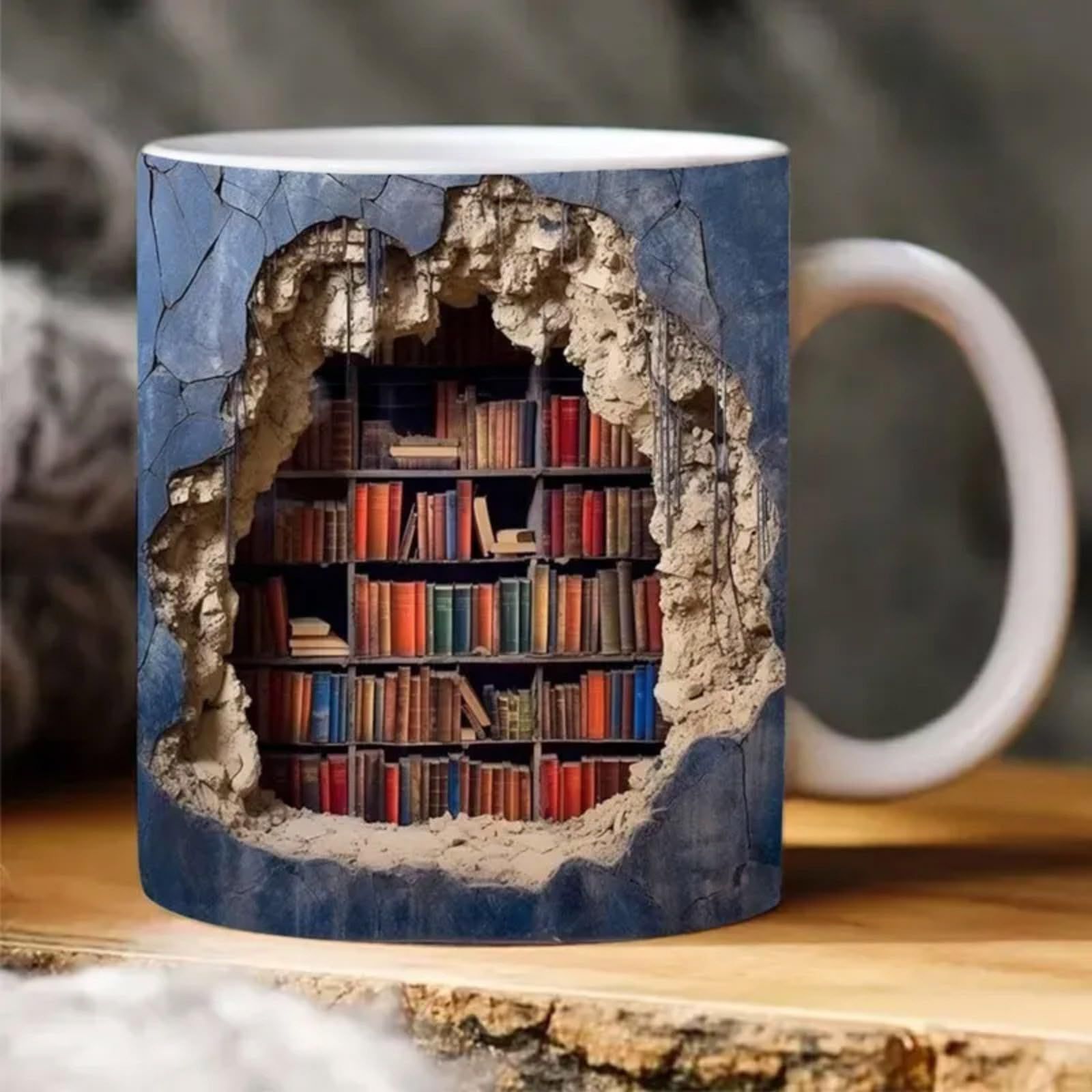 3D Bookshelf Mug - A Library Shelf Cup