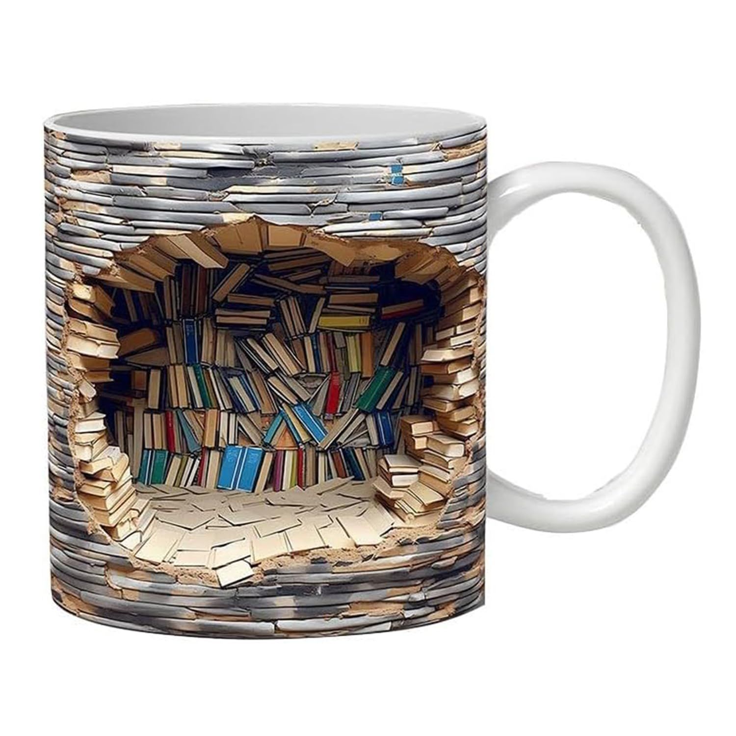 3D Bookshelf Mug - A Library Shelf Cup
