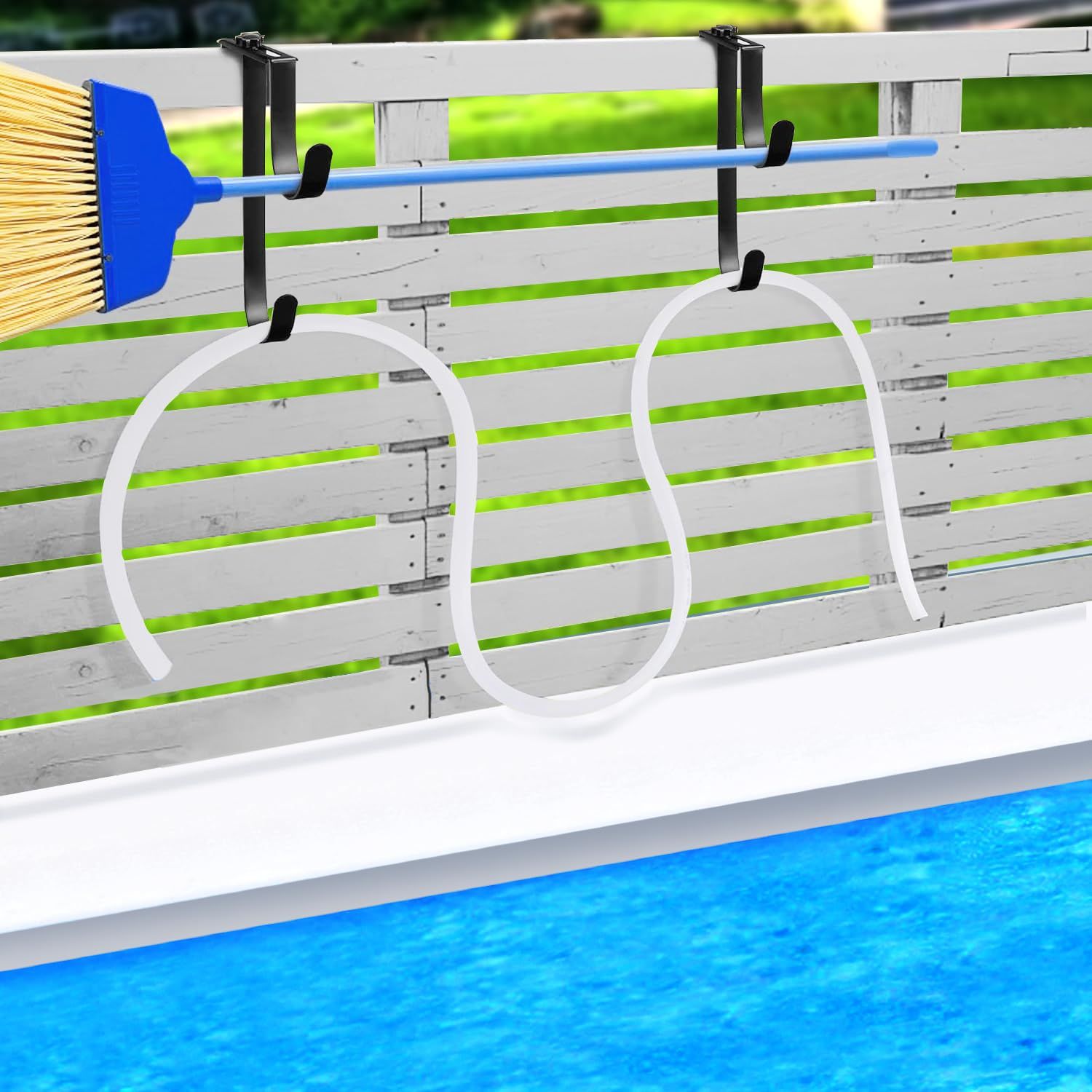 2 Pcs Double Pool Fence Hooks for Pool Equipment - Adjustable Pool Pole Hanger view 5