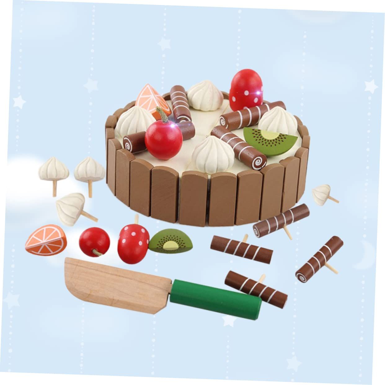 Hey! Play! Birthday Cake-Kids Wooden Magnetic Dessert with Cutting Knife view 3