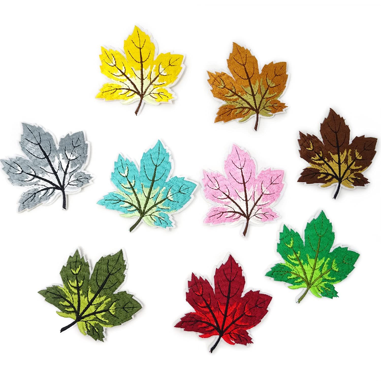 9PCS Colorful Maple Leaves Embroidery Patches Iron On Patches Sew On Applique