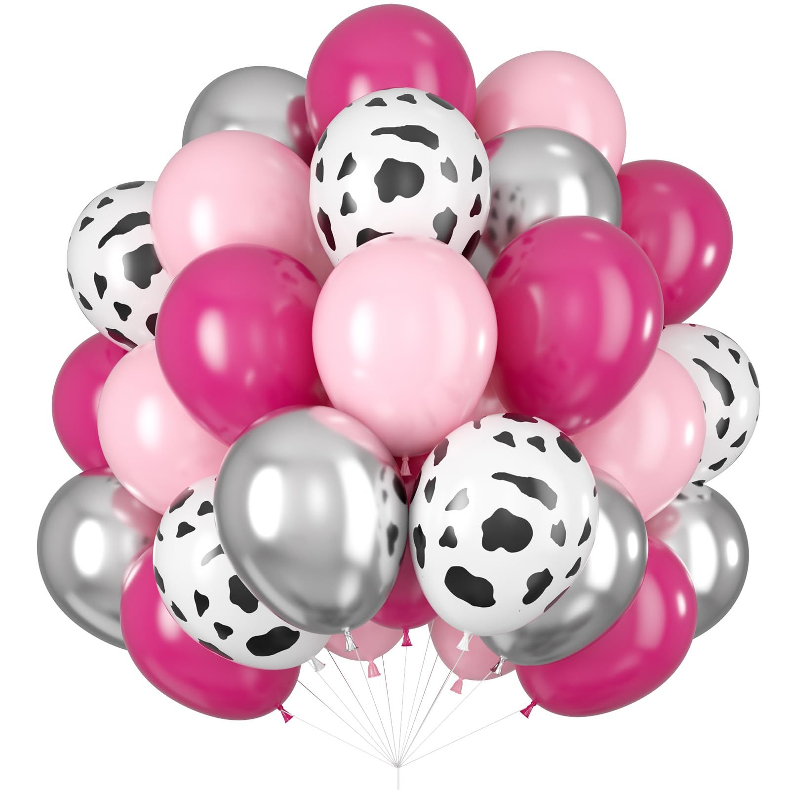50pcs Rose Red Pink Cow Balloons Cow Print Balloons Metallic Silver Balloon
