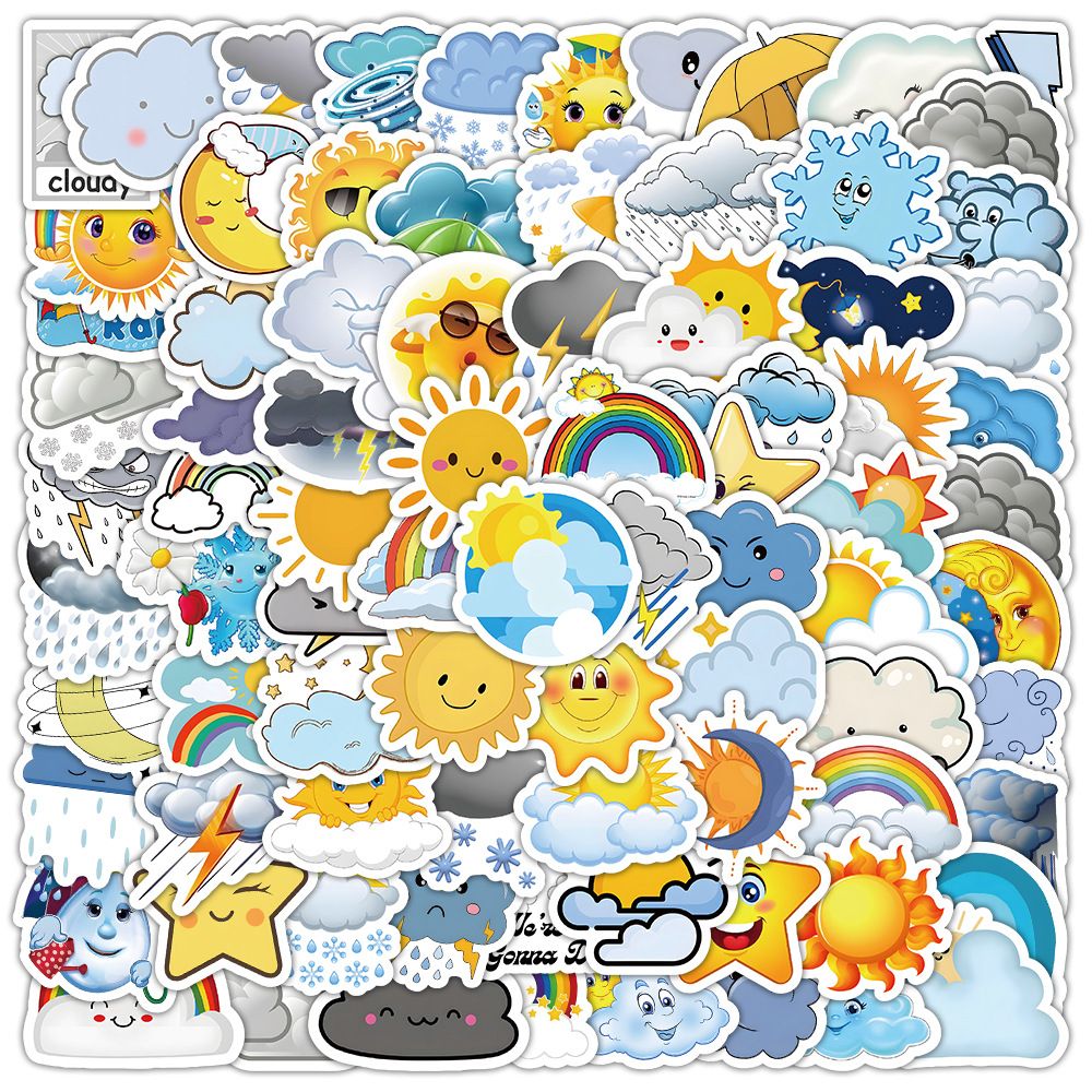 Pack 100 pcs Weather Cloud Stickers for Water Bottles Waterproof Laptop — image 1