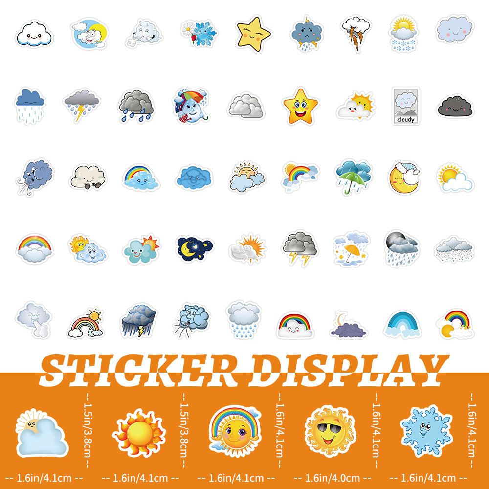 Pack 100 pcs Weather Cloud Stickers for Water Bottles Waterproof Laptop view 4