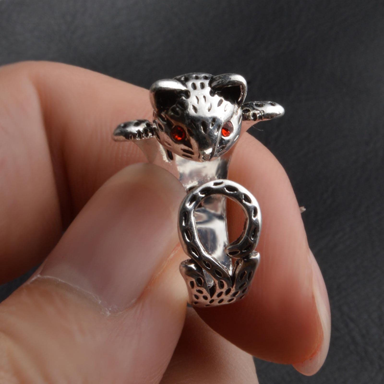 Cute Cat Ring for Women Girls Adjustable Open Kitty-shaped Ring Lovely Crystal view 2
