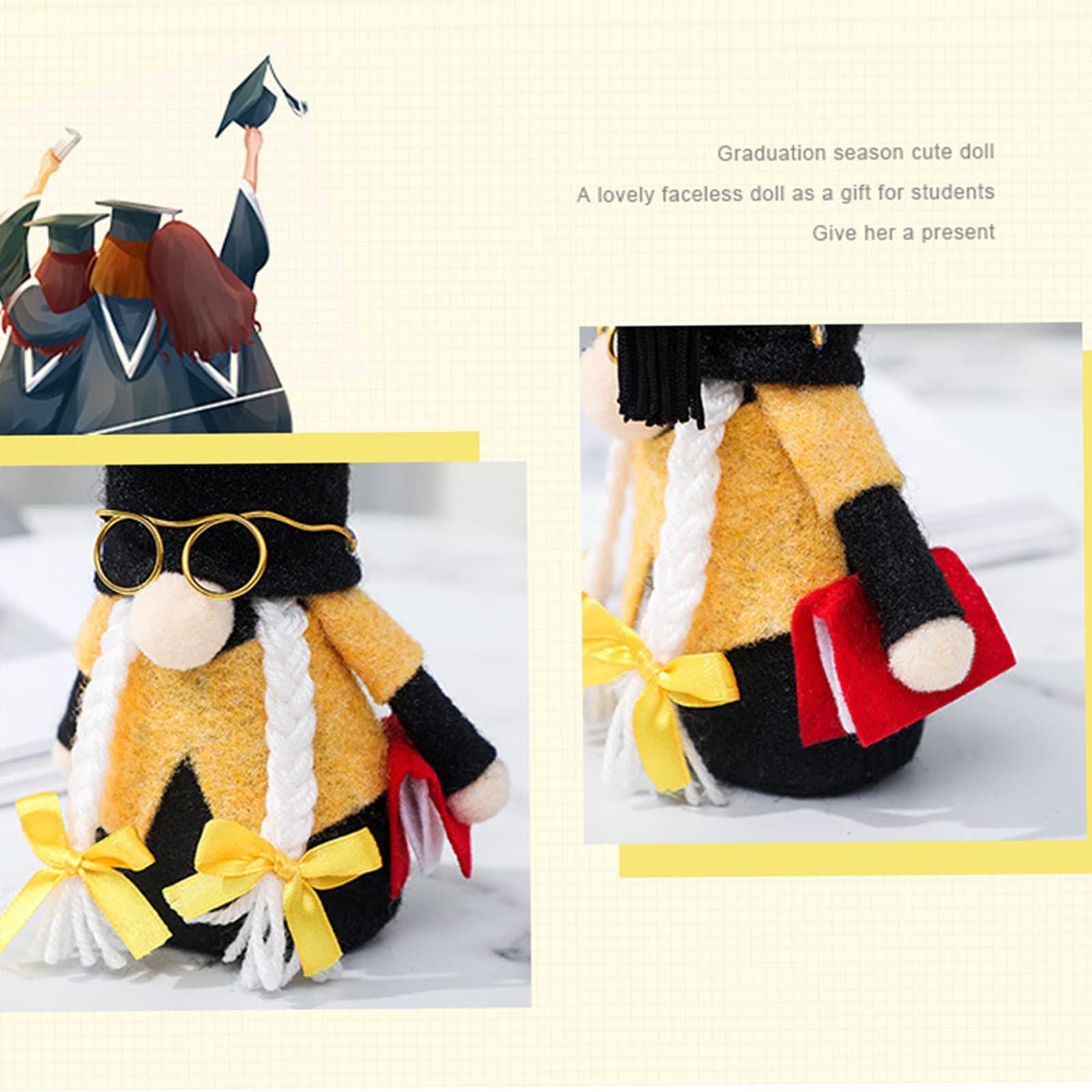 2pcs Plush Graduation Gnomes with Graduation Cap and Gown view 3