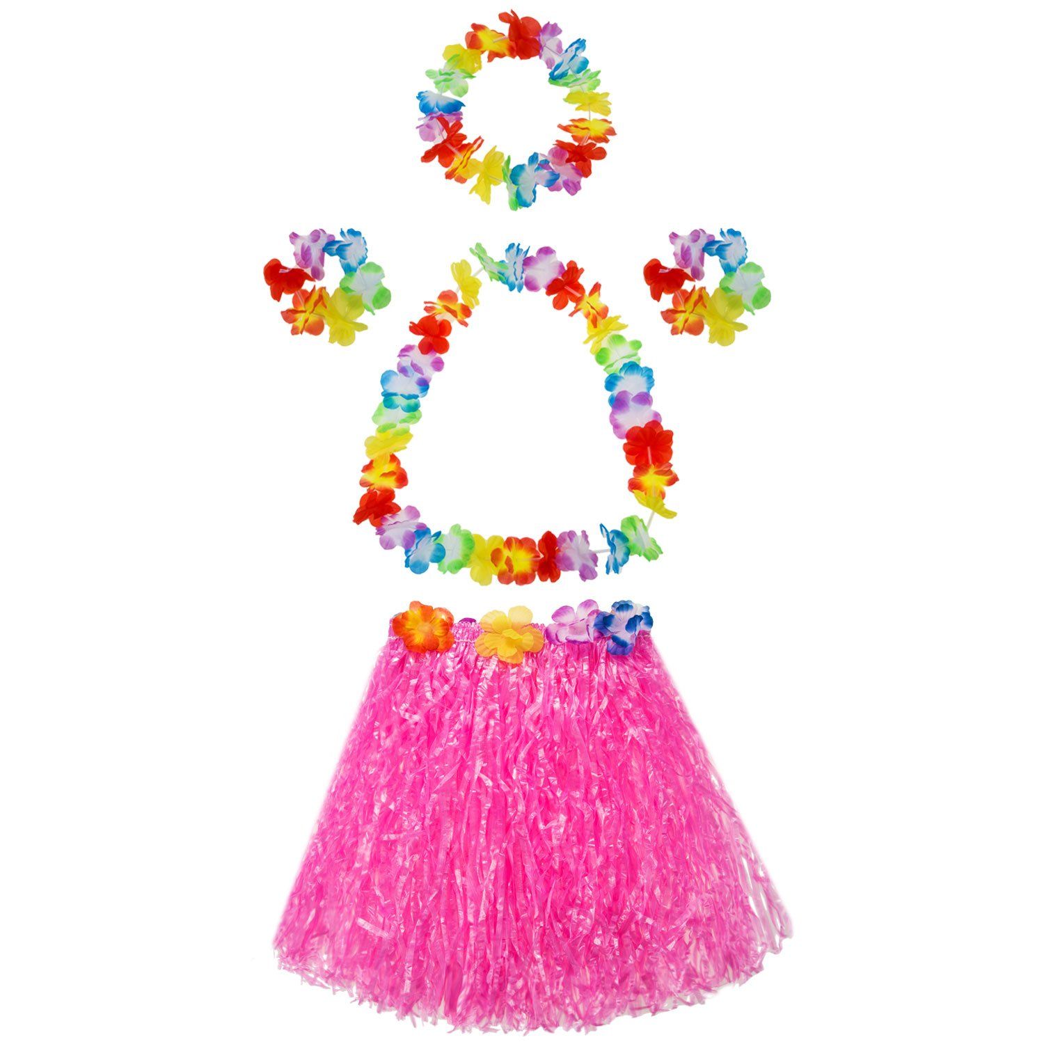 Elastic Hawaiian Hula Grass Skirt with Flower Costume Set for Party Beach view 2