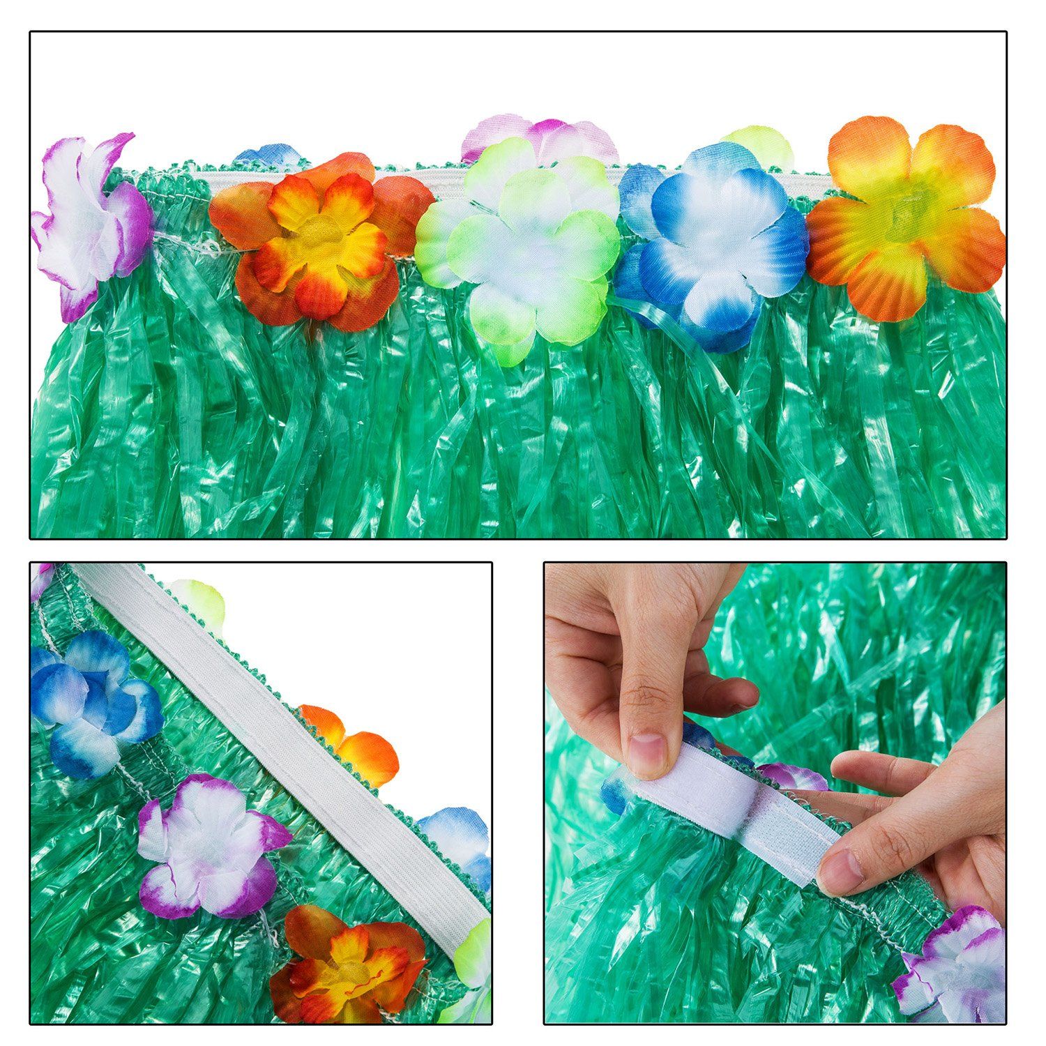 Elastic Hawaiian Hula Grass Skirt with Flower Costume Set for Party Beach view 5