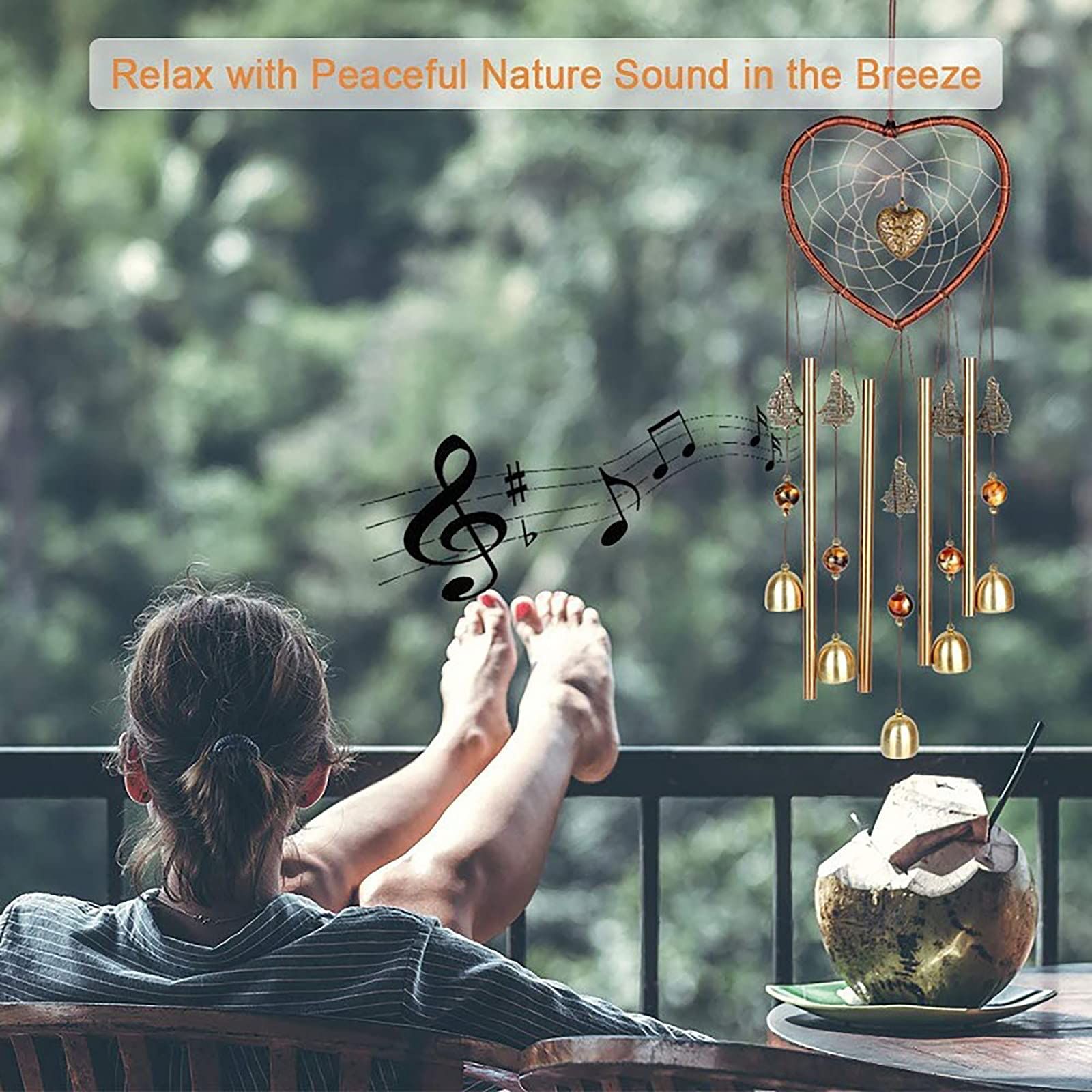 Unique Sweet Heart Dream Catcher Wind Chimes Brass Bell for Outdoor Garden view 4