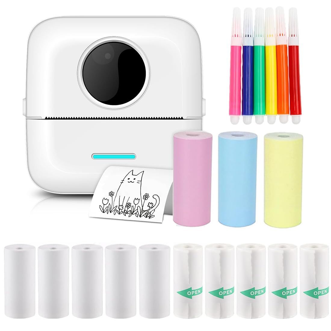 Mini Pocket Bluetooth Printer-Portable Thermal Printer with 13 Roll Papers for — image 1