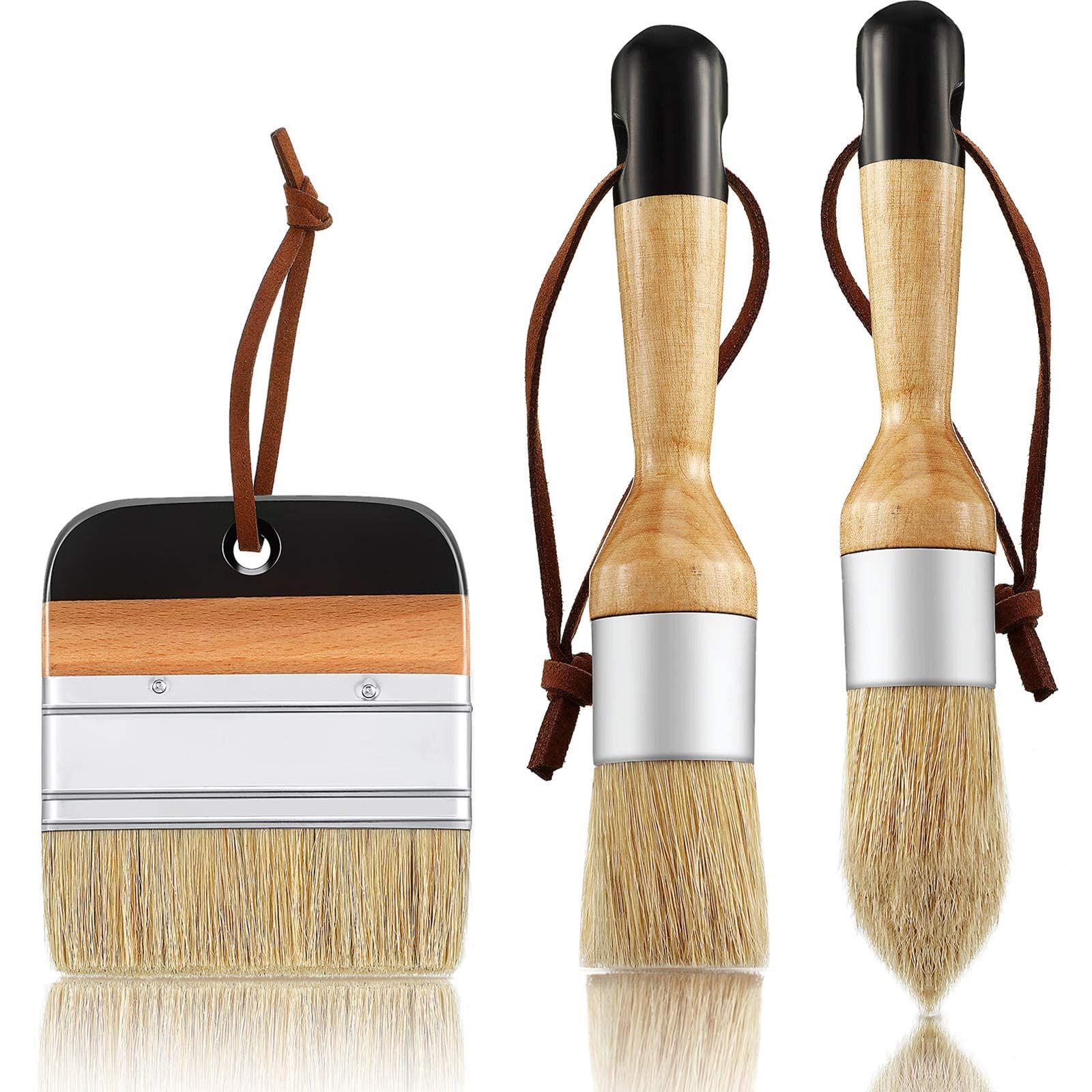 3 Pieces Chalk and Wax Paint Brushes Oval Brush for Acrylic