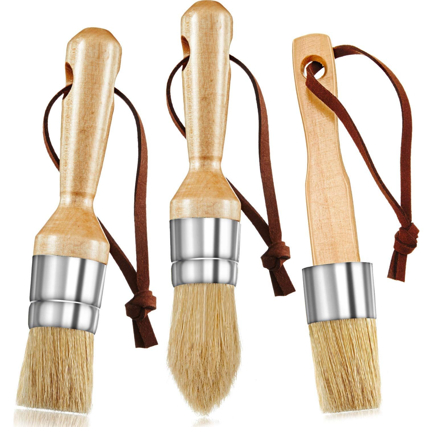 3 Pieces Chalk and Wax Paint Brushes Stencil Brushes for Wood Furniture Home Decor — image 1