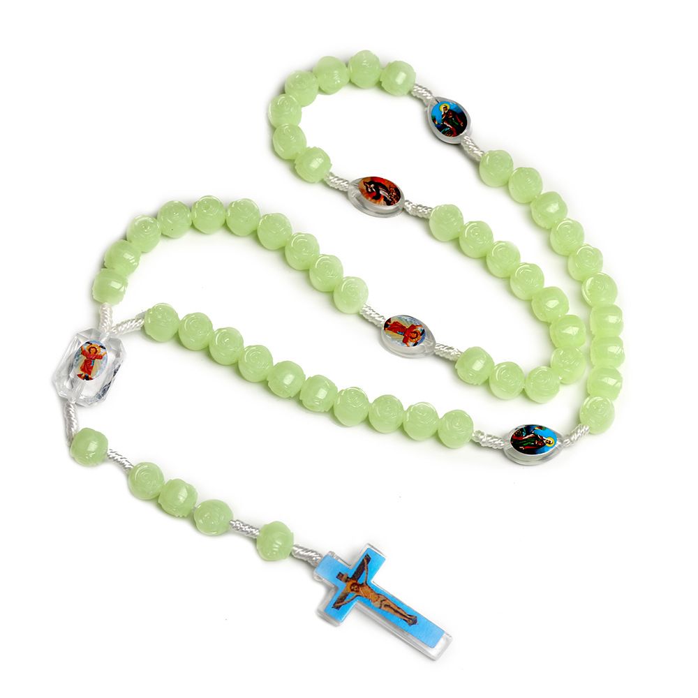 Victorian Gothic Crossed Rosary Necklace With Chain Charm Handmade Rose Flower view 3