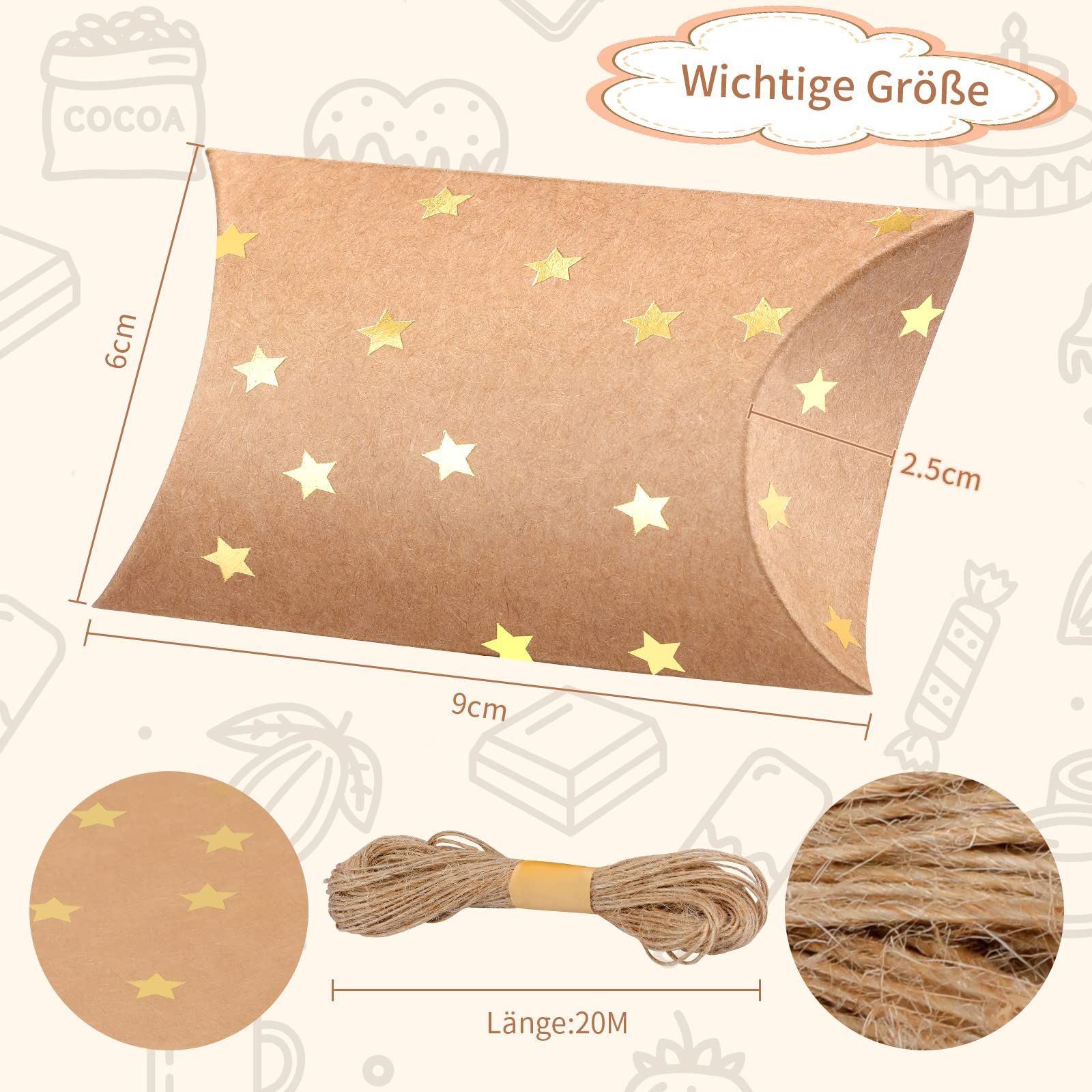 100 Pieces Small Gift Pillow Boxes Pillow Boxes for Gifts Kraft New Year Gift view 2