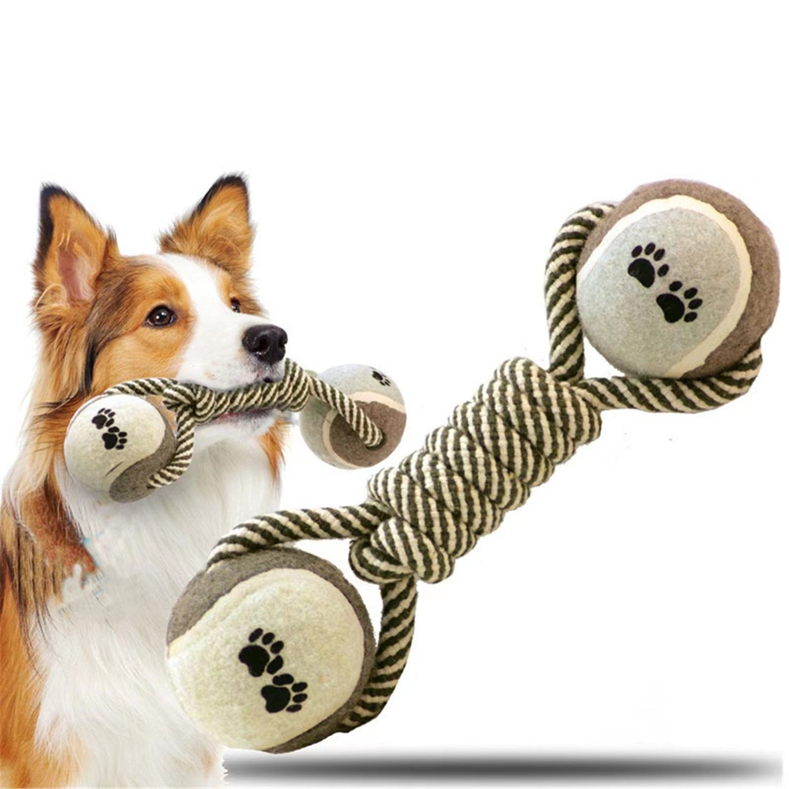 Dog chew Toy, Cotton Rope Tennis Dumbbell Dog Toy, Dog Knot Toy Ball view 2