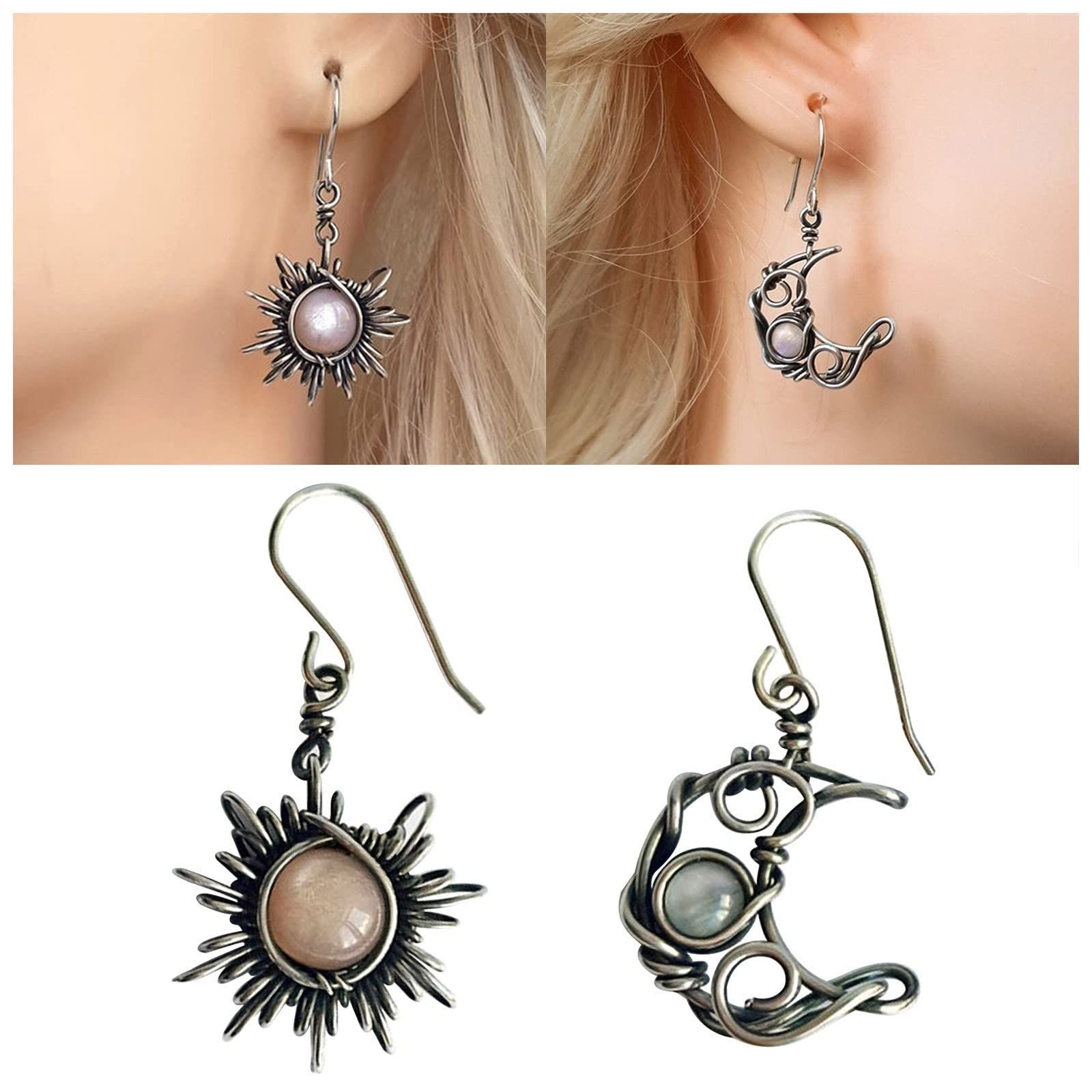 Boho Sun Moon and Stars Drop Dangle Earrings view 2