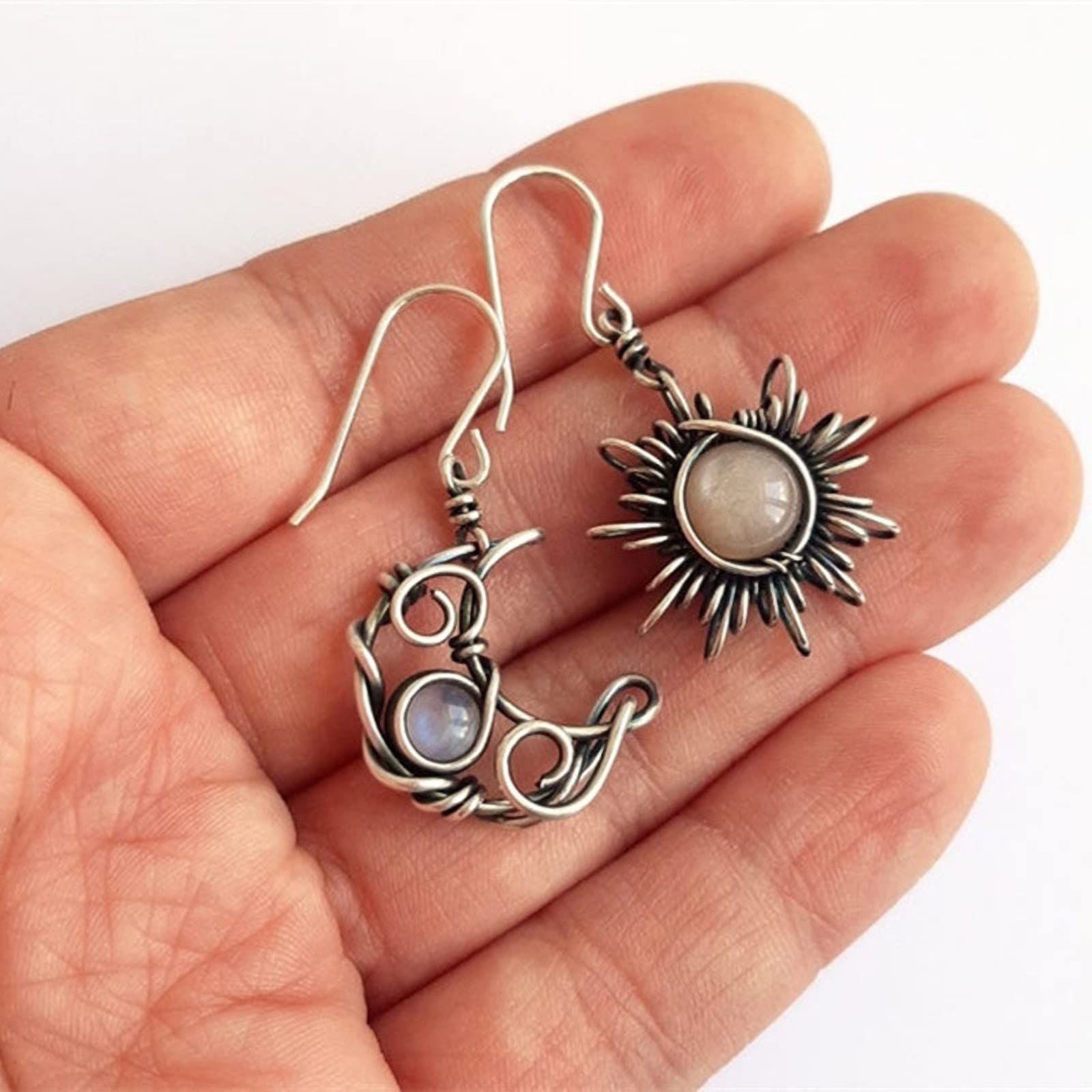 Boho Sun Moon and Stars Drop Dangle Earrings view 3