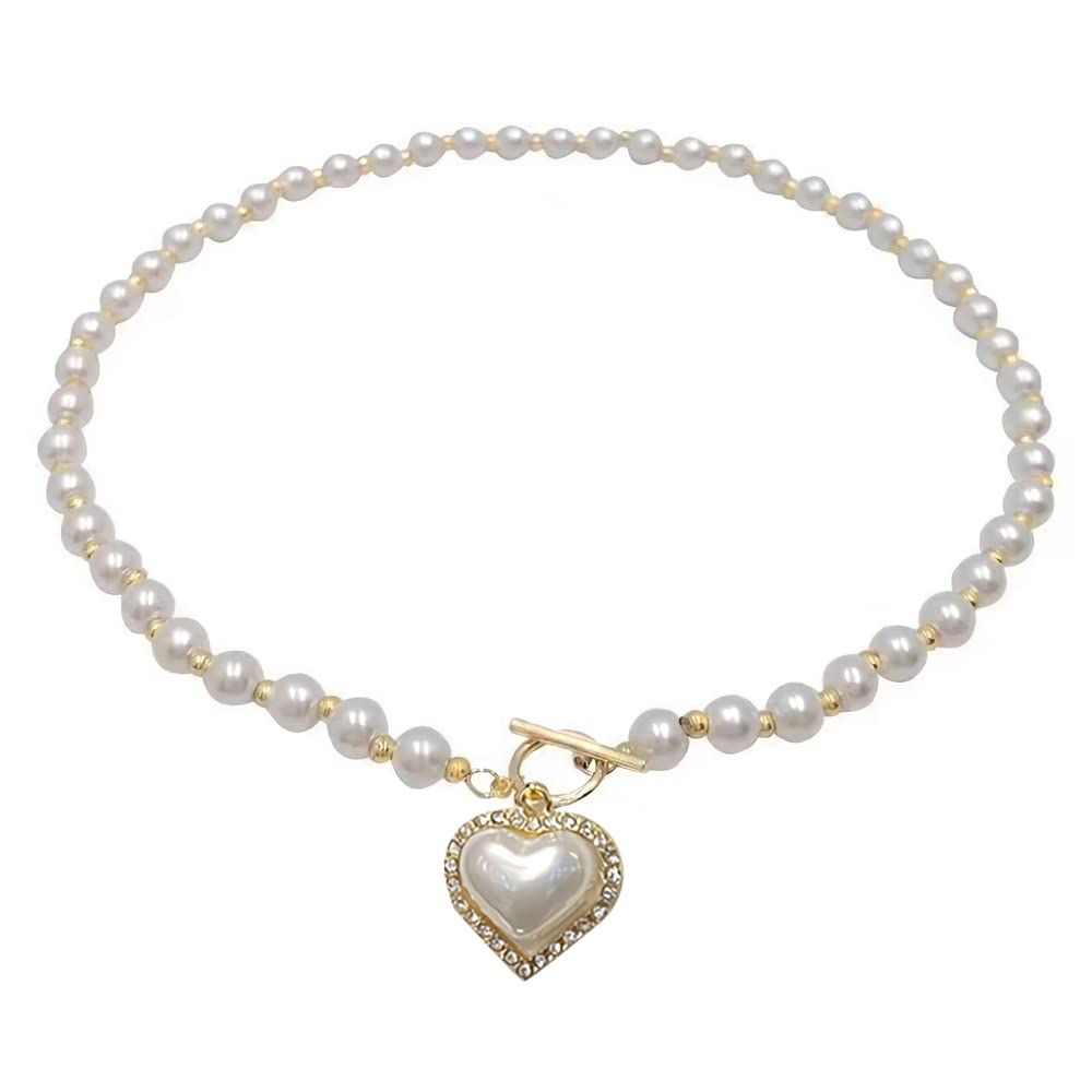 Temperamental Pearl Necklace for Women Clavicle Chain Heart-shaped Pendant