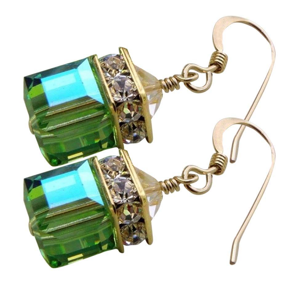 2pcs Jewel earrings made of green alloy and artificial gemstones