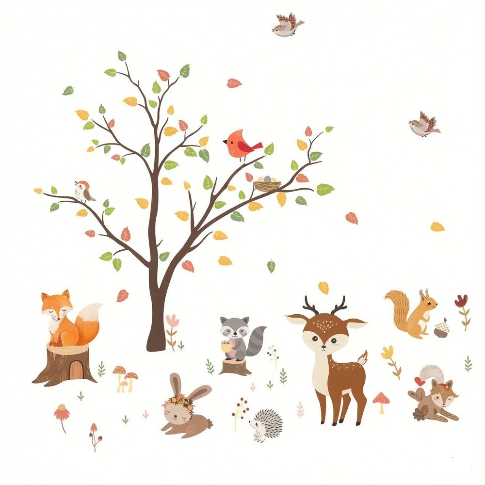 decalmile Woodland Wall Decals Animals Tree Owl Fox Deer Wall Stickers Kids — image 1