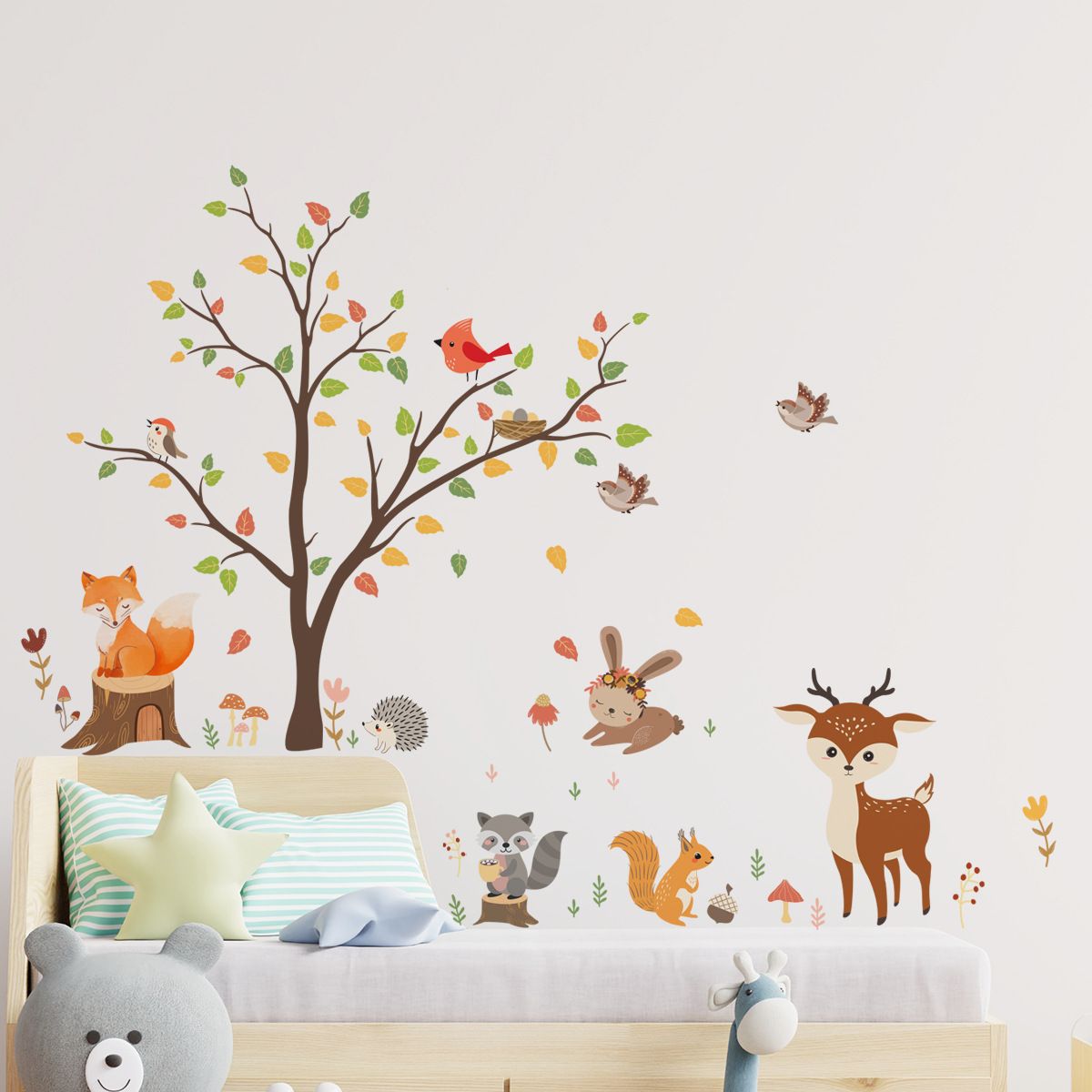 decalmile Woodland Wall Decals Animals Tree Owl Fox Deer Wall Stickers Kids view 2
