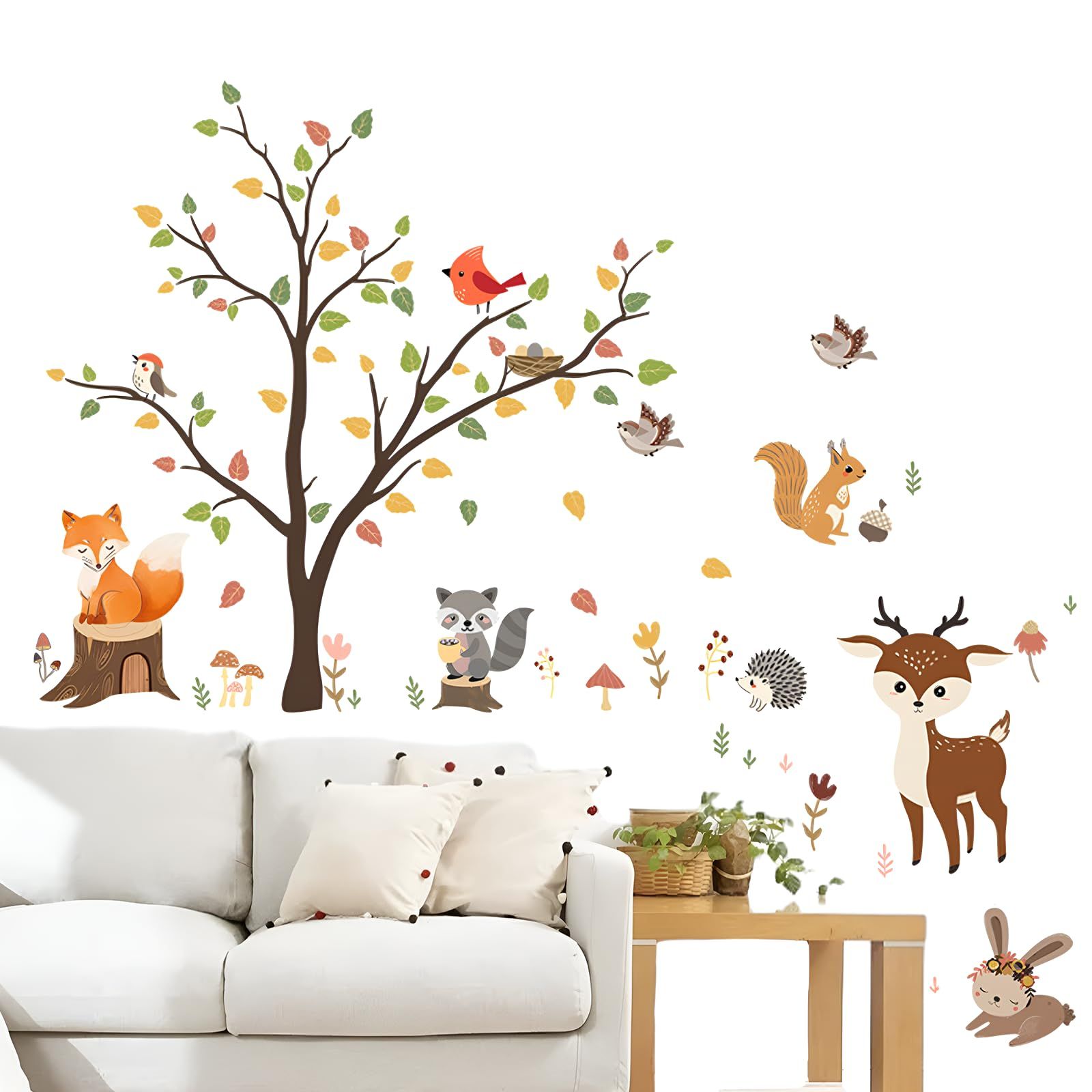 decalmile Woodland Wall Decals Animals Tree Owl Fox Deer Wall Stickers Kids view 3