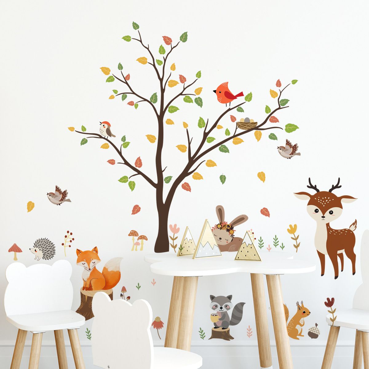 decalmile Woodland Wall Decals Animals Tree Owl Fox Deer Wall Stickers Kids view 4