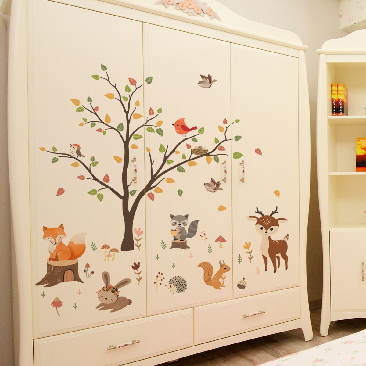 decalmile Woodland Wall Decals Animals Tree Owl Fox Deer Wall Stickers Kids view 5