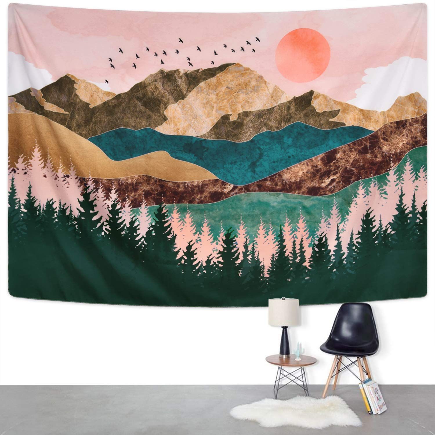 Mountain Tapestry Forest Tree Tapestry Sunset Tapestry Nature Landscape view 3