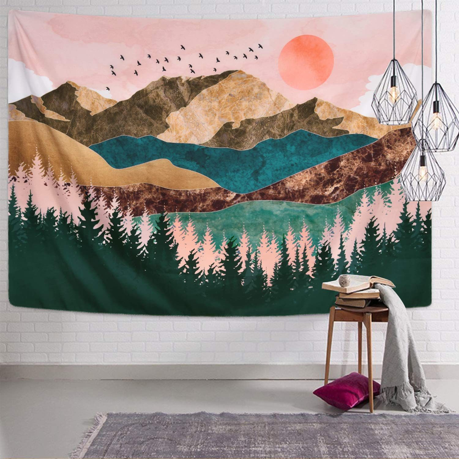 Mountain Tapestry Forest Tree Tapestry Sunset Tapestry Nature Landscape view 4
