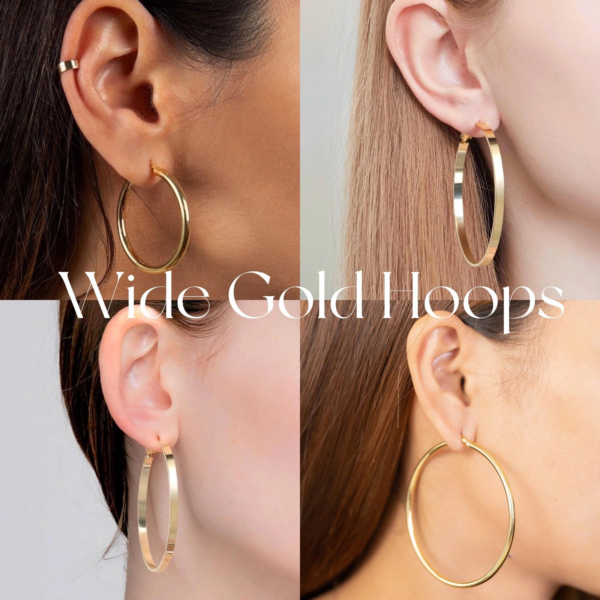 Gold Plated Large Big Flat Hoop Earrings Non Tarnish Hypoallergenic Everyday view 4