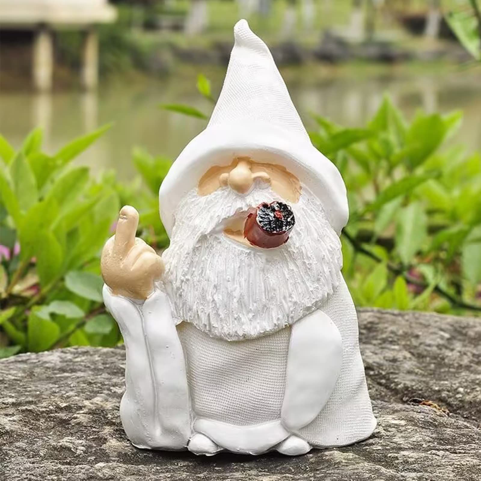 Funny Garden Dwarf Outdoor Statue 5.9-inch Mischievous Smoking Wizard Dwarf view 2