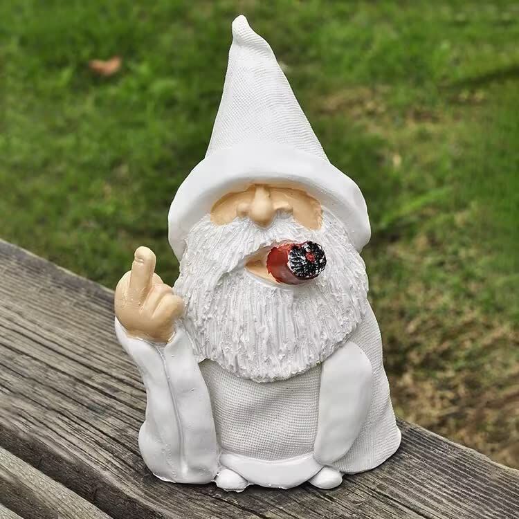 Funny Garden Dwarf Outdoor Statue 5.9-inch Mischievous Smoking Wizard Dwarf view 5