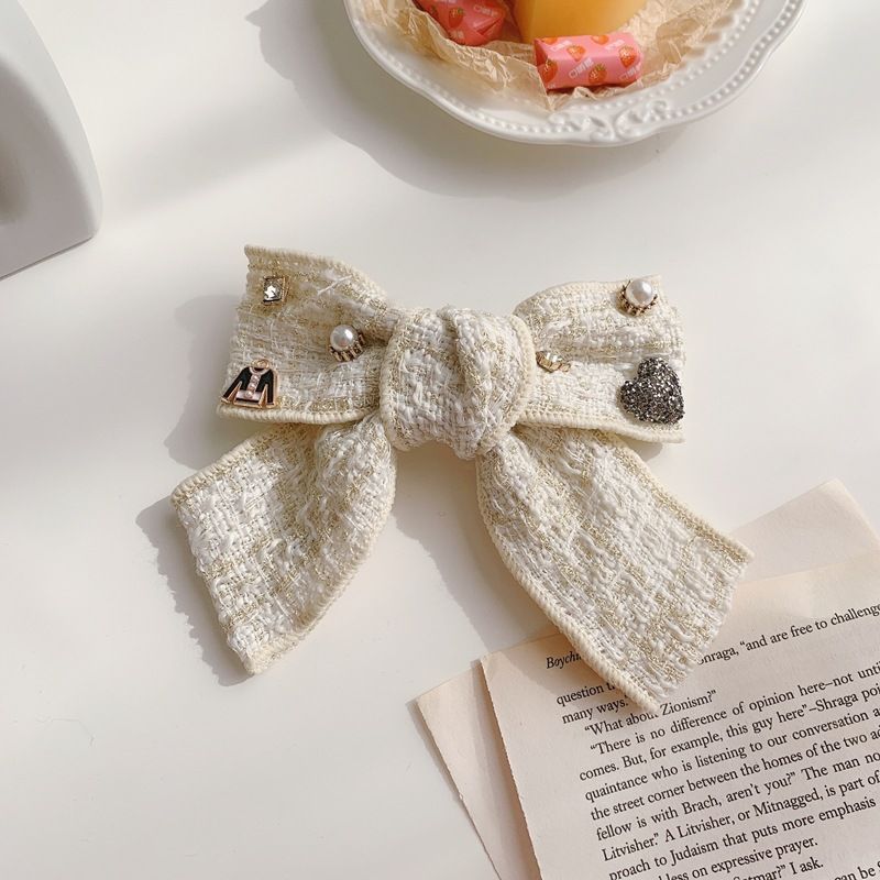 Bow cloth bow hair clip temperament rhinestone top spring clip hair view 2