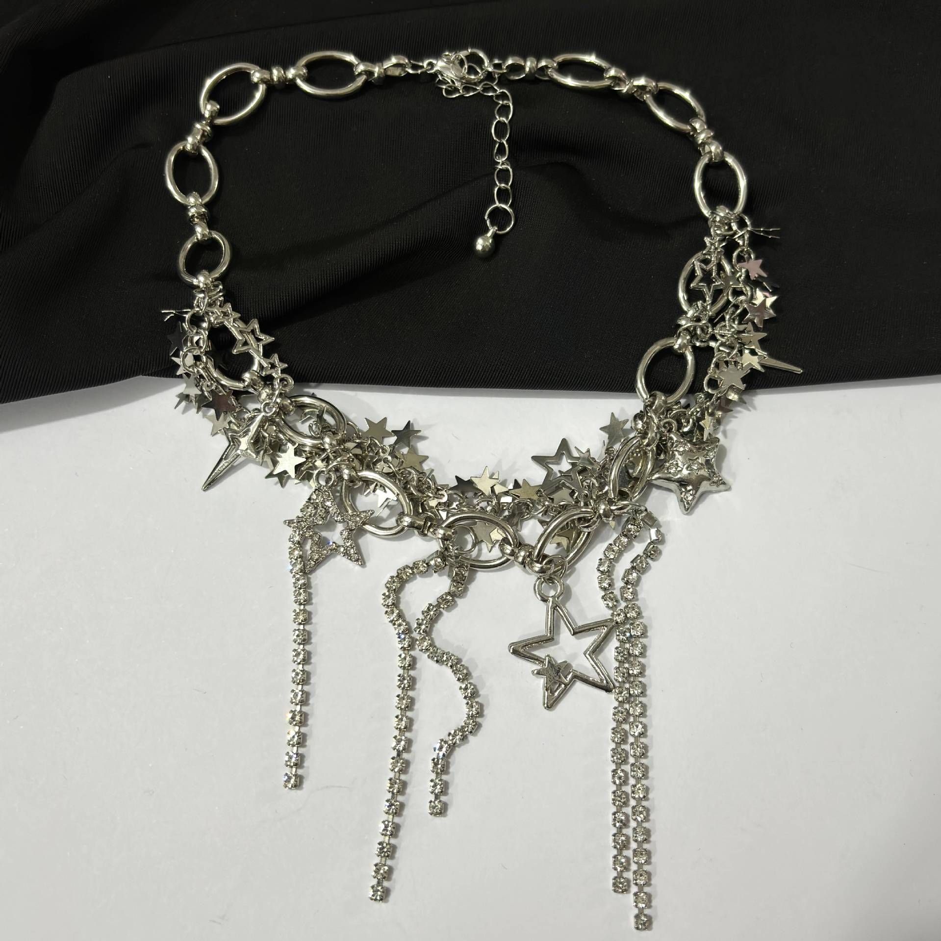 Multi layer stacked tassel star glitter necklace view 4