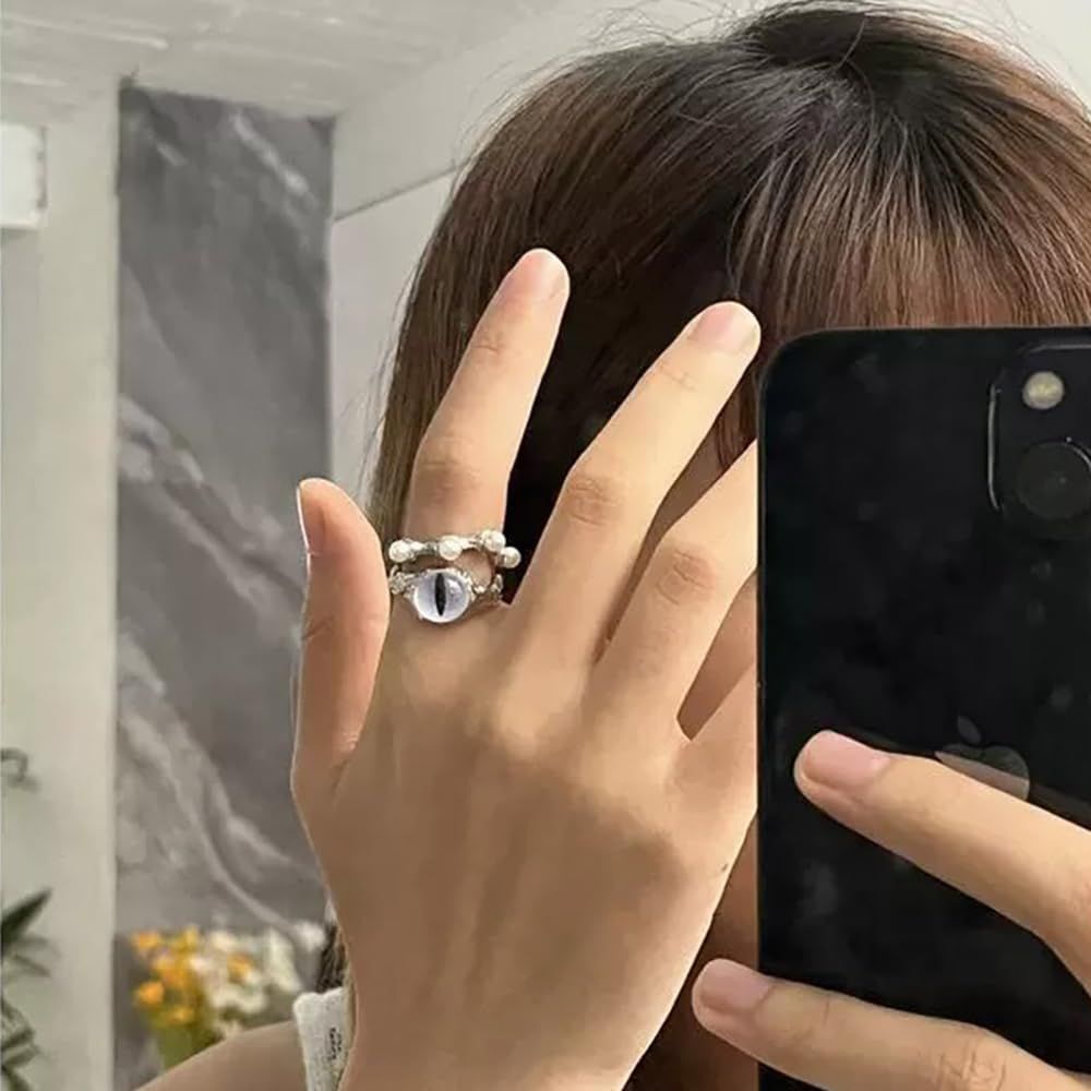 Cute cat ring girl adjustable open cat shaped ring cute black cat crystal eye view 2