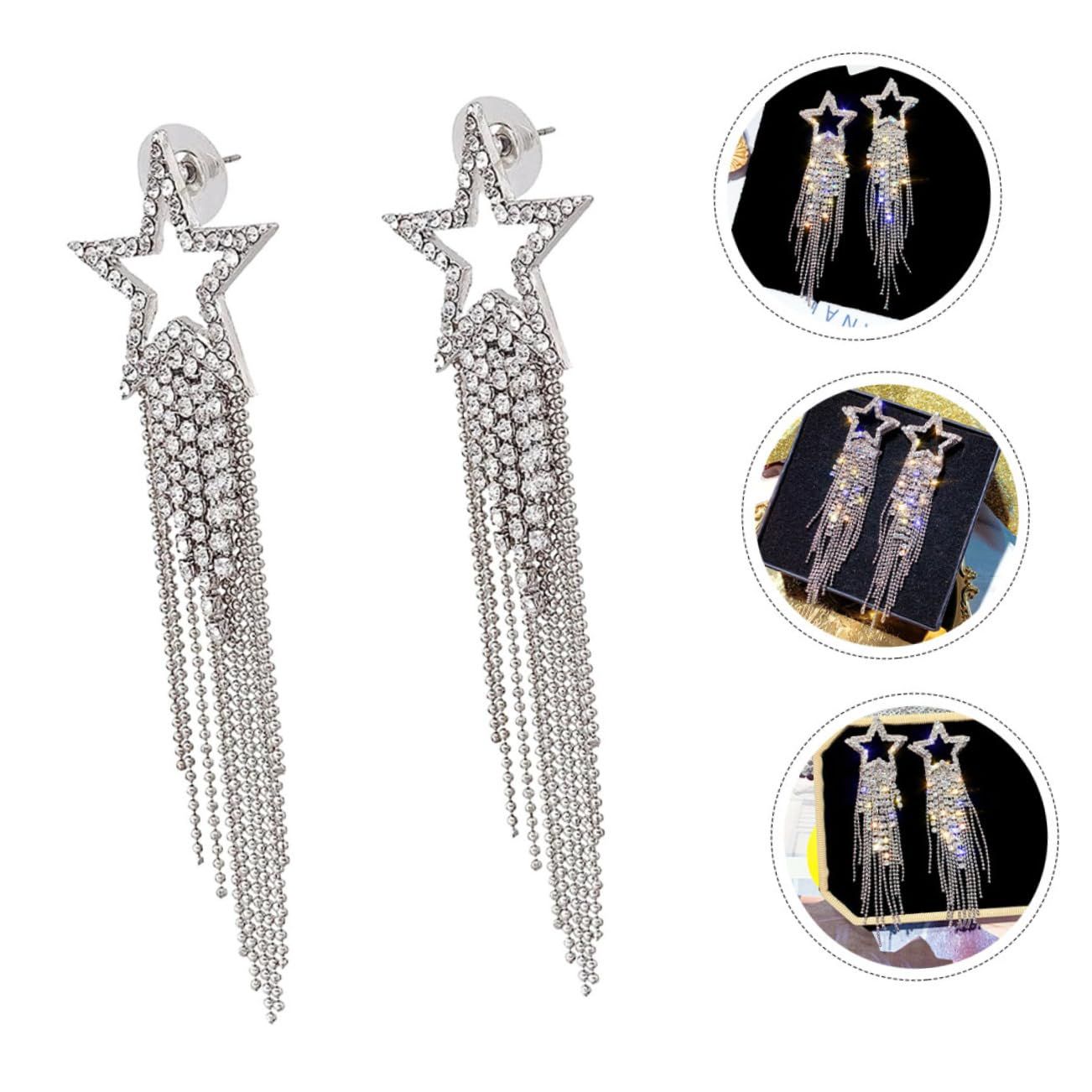 Women’s Tassel Earrings Star Ear Stud Pave Crystal Dangle Earrings Boho