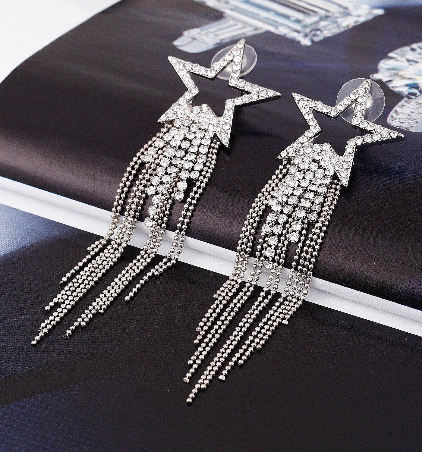 Women’s Tassel Earrings Star Ear Stud Pave Crystal Dangle Earrings Boho view 3