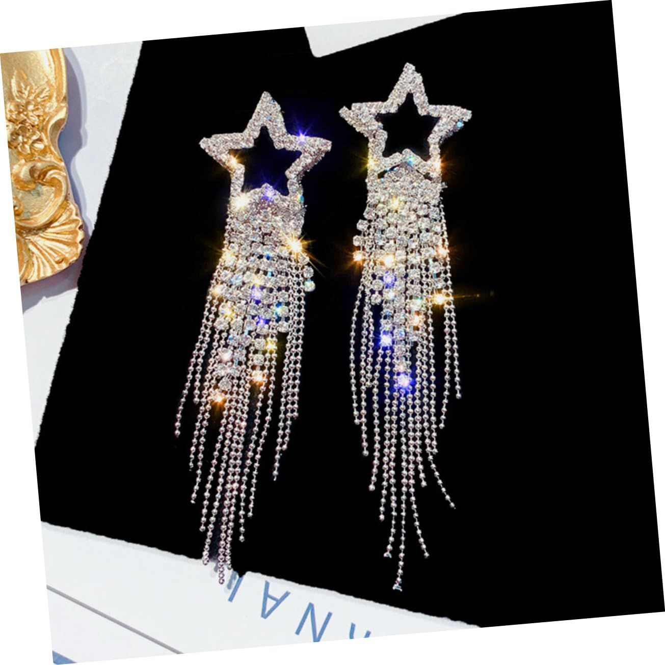 Women’s Tassel Earrings Star Ear Stud Pave Crystal Dangle Earrings Boho view 4